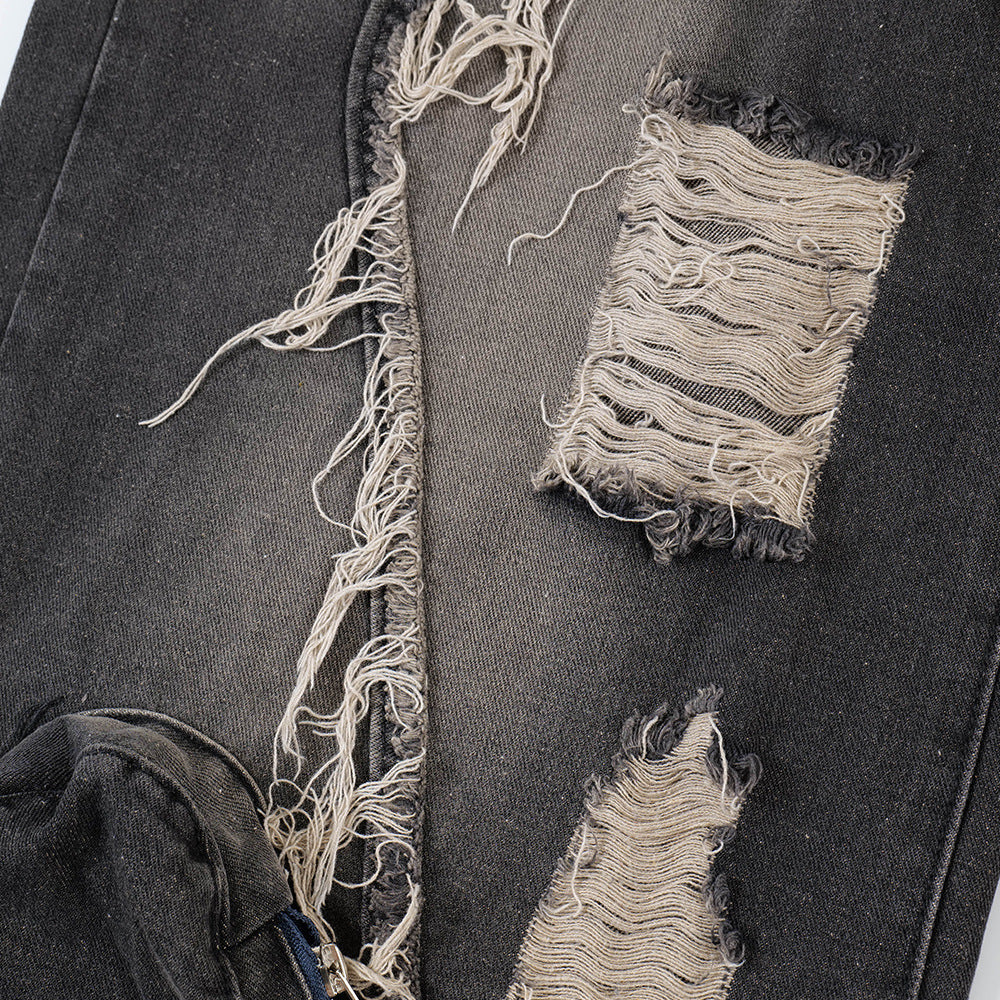 Ripped Wide-legged Denim Trousers