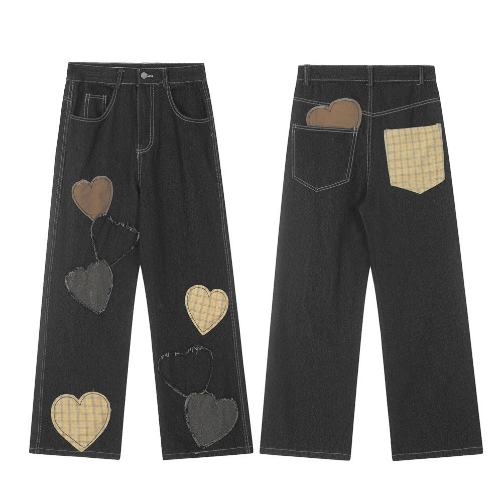 Contrast Color Love Patch Denim