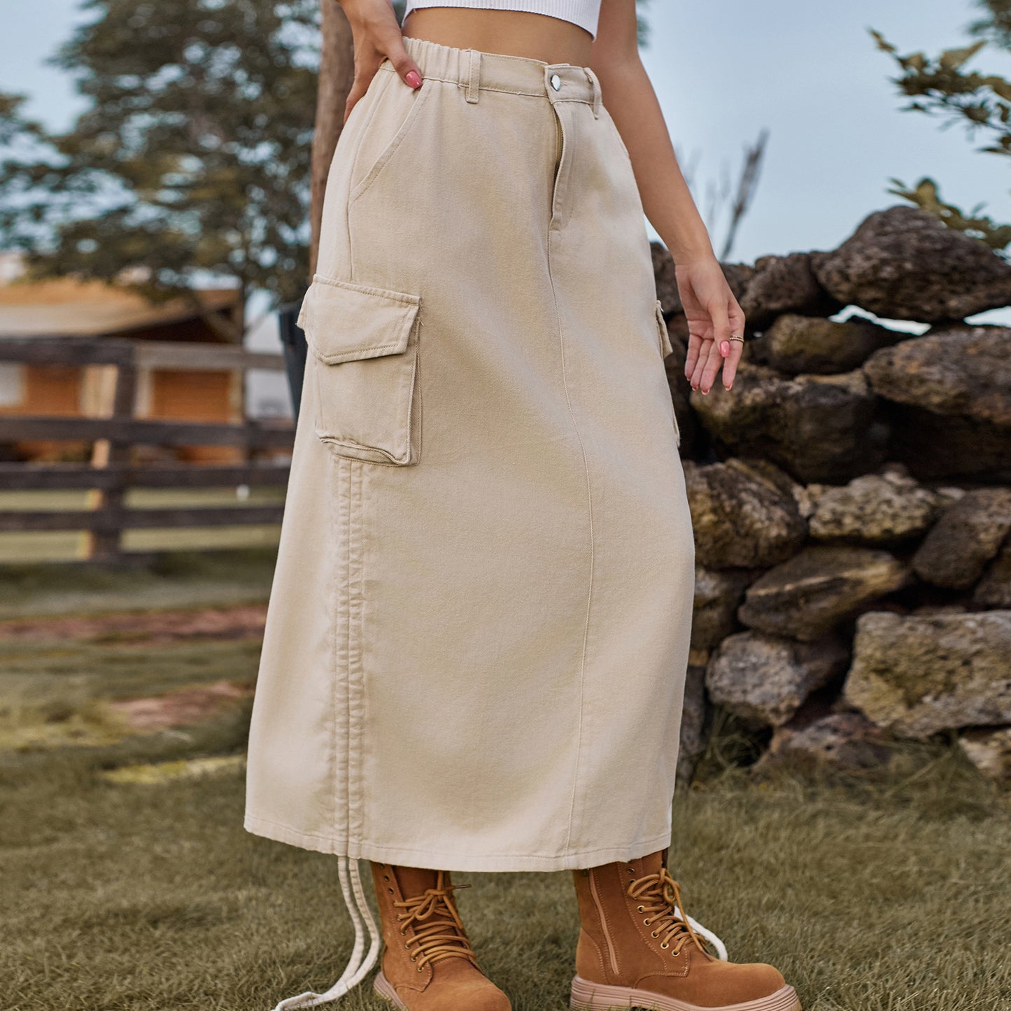American-style Denim Midi Skirt