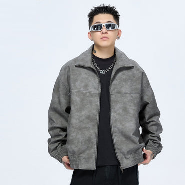Retro Stand Collar PU Jacket