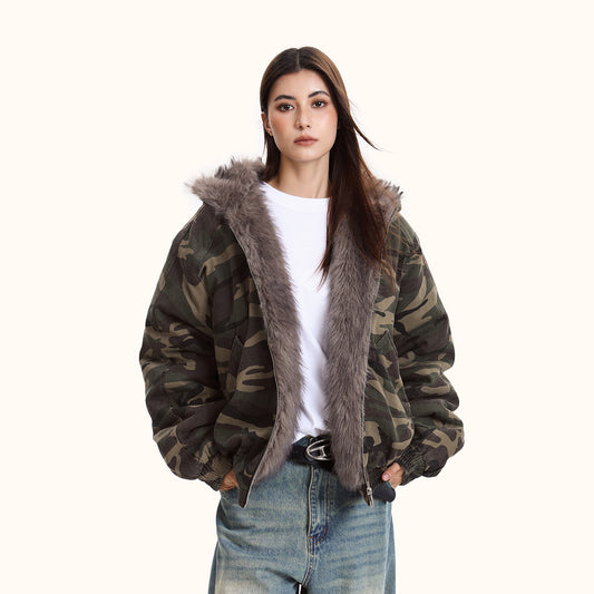 Fleece-Lined Hooded Camouflage Jacket