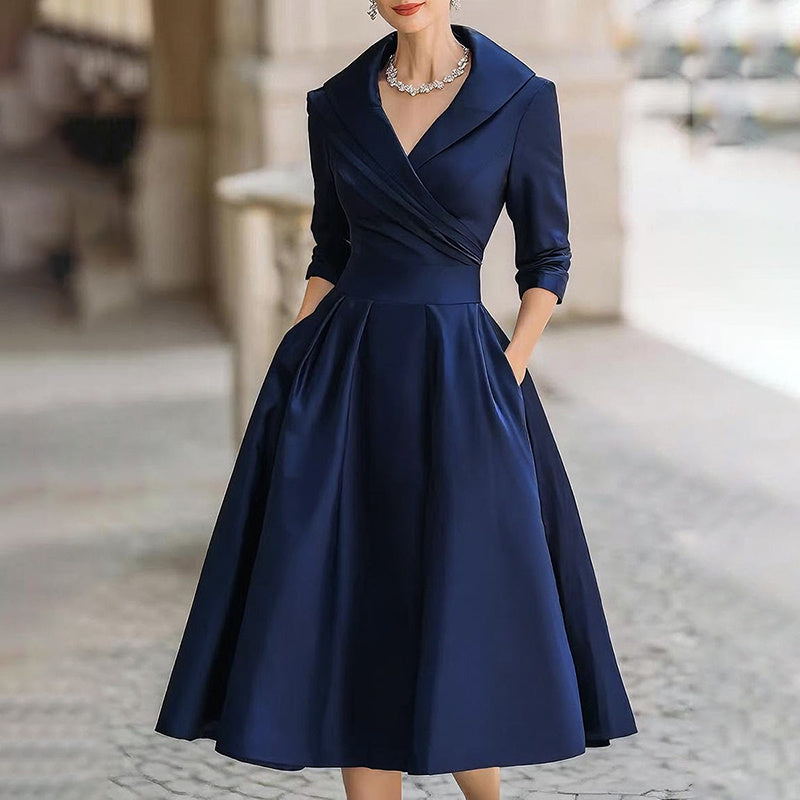 Solid Cross V-Neck Midi Dress