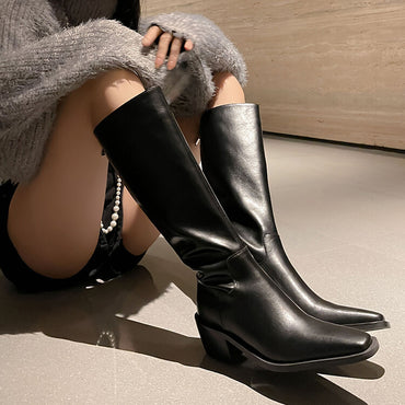 Square Toe Mid-heel Back Zipper