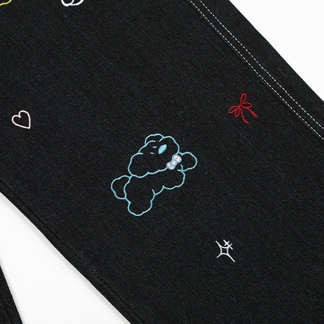 Puppy Embroidered Printed Denim