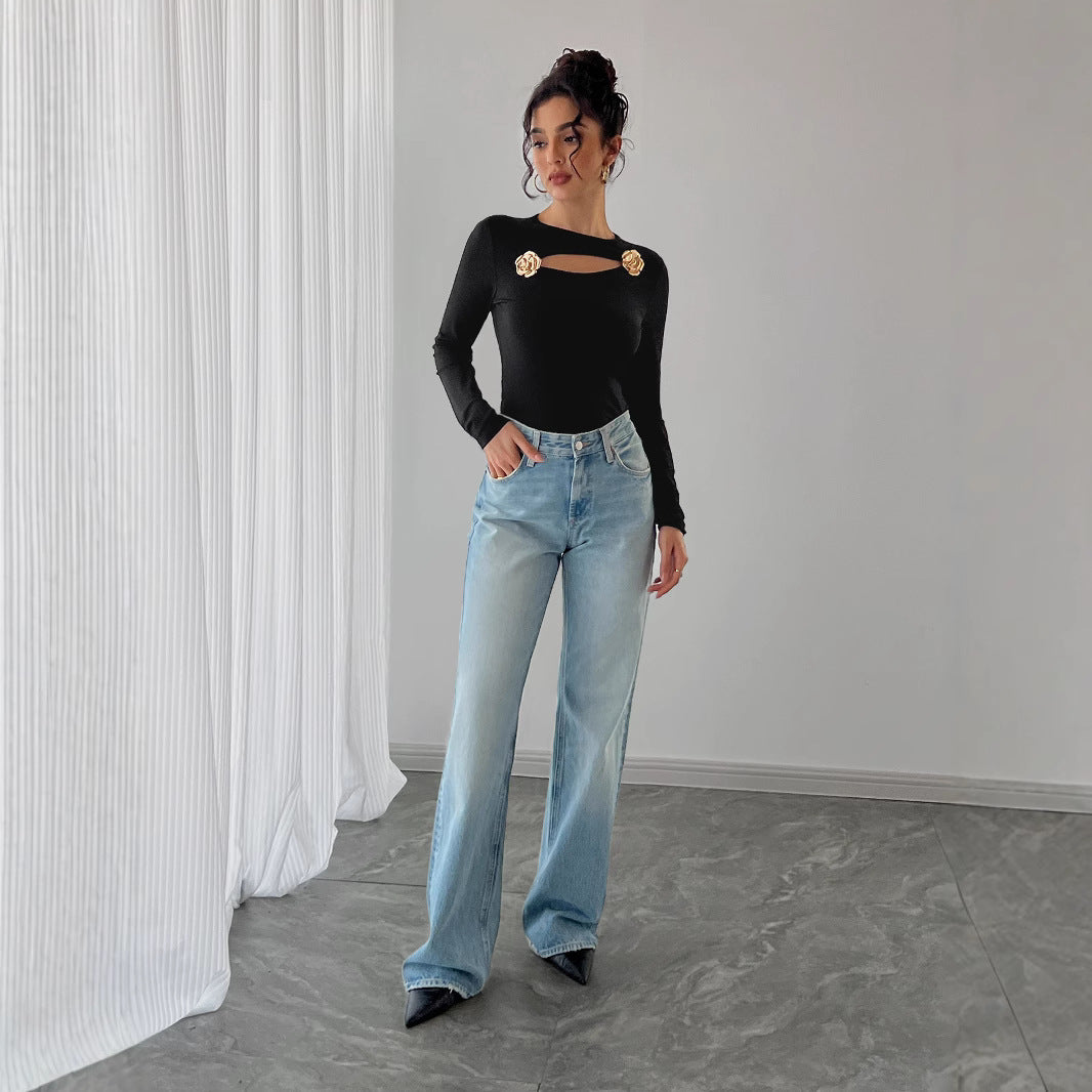 Cut-Out Long Sleeve Top