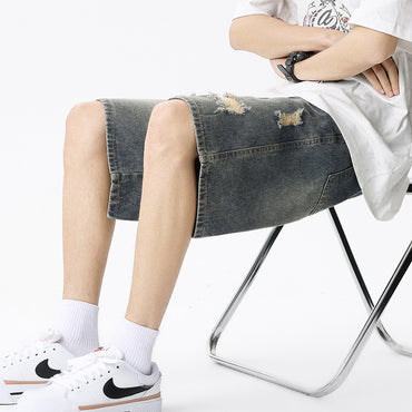 Washed Ripped Denim Shorts