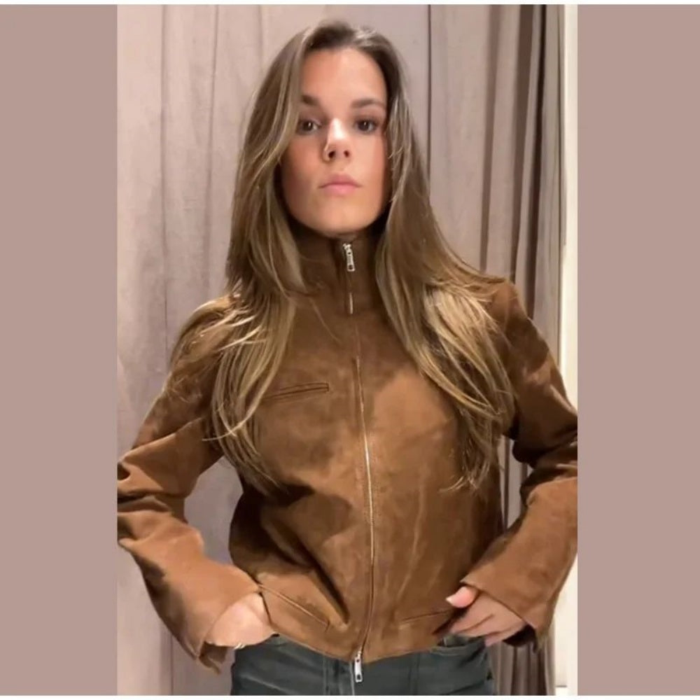 Stand Collar Zip Suede Jackets