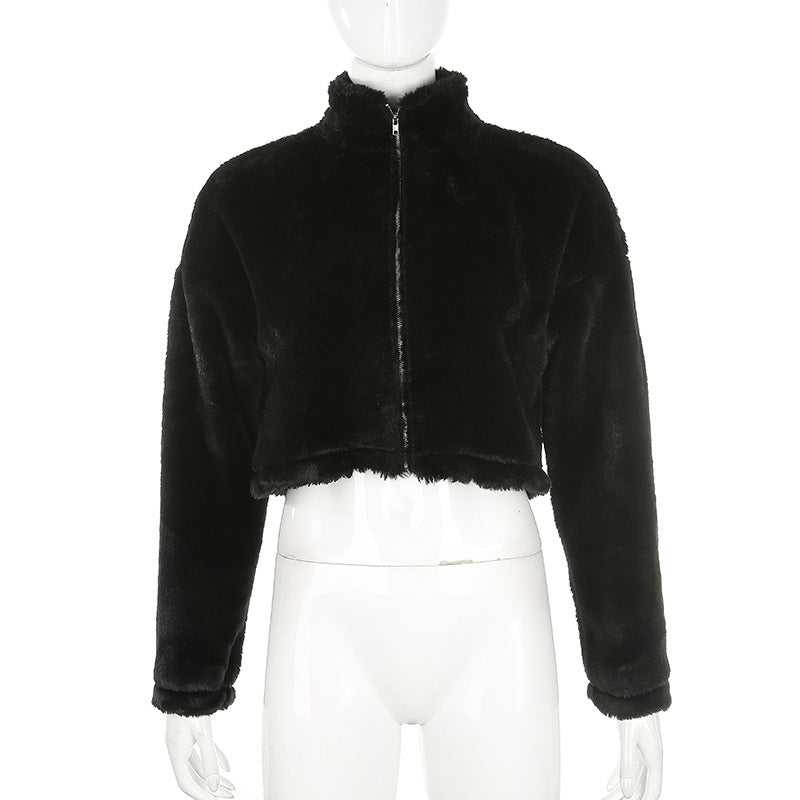 Wool turtleneck loose zipper jackets