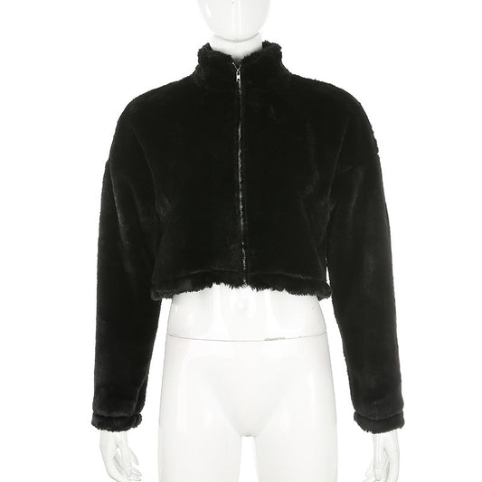 Wool turtleneck loose zipper jackets