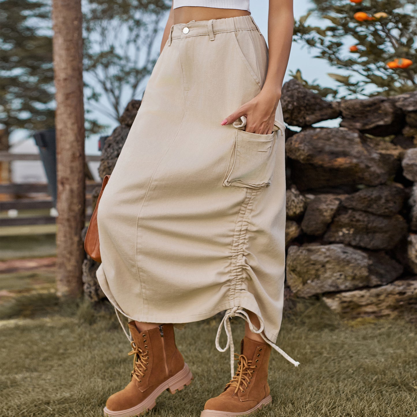 American-style Denim Midi Skirt