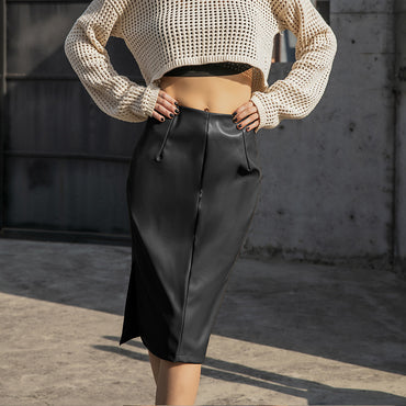 Russian Leather Midi Skirt