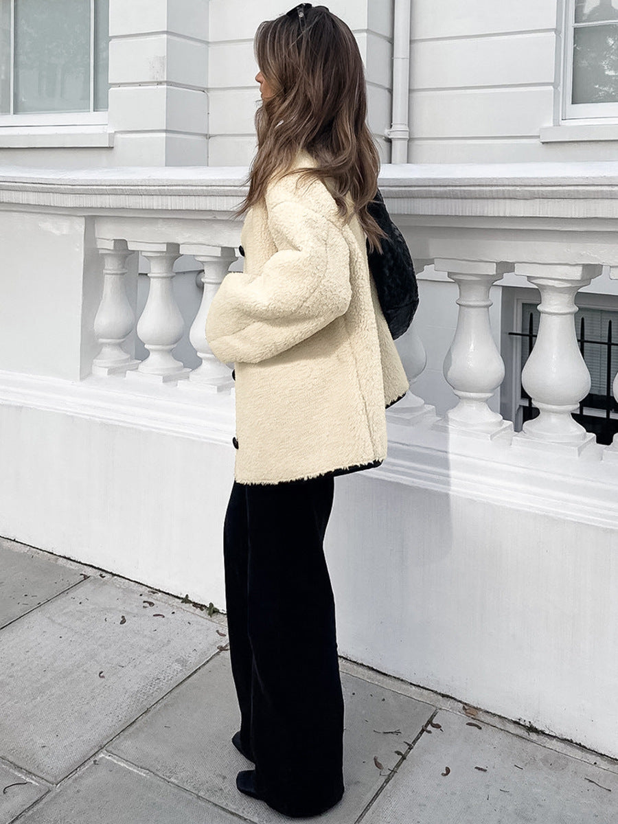 Beige Lambswool Baggy Coat