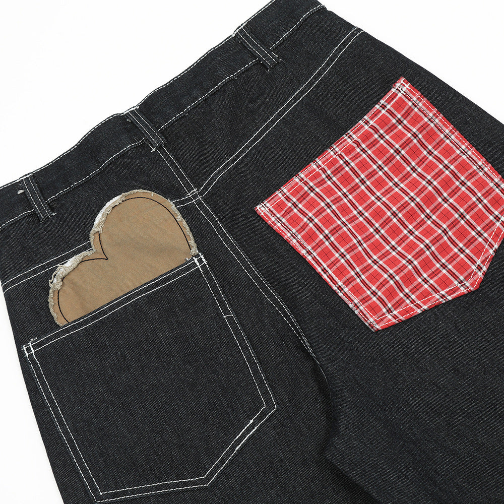Contrast Color Love Patch Denim