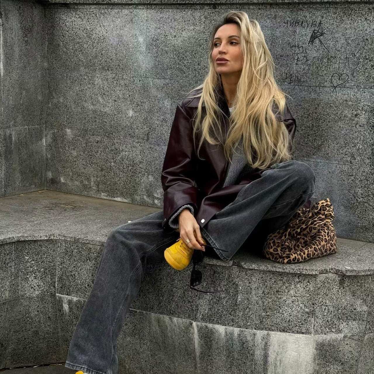 Solid Color Leather Coat