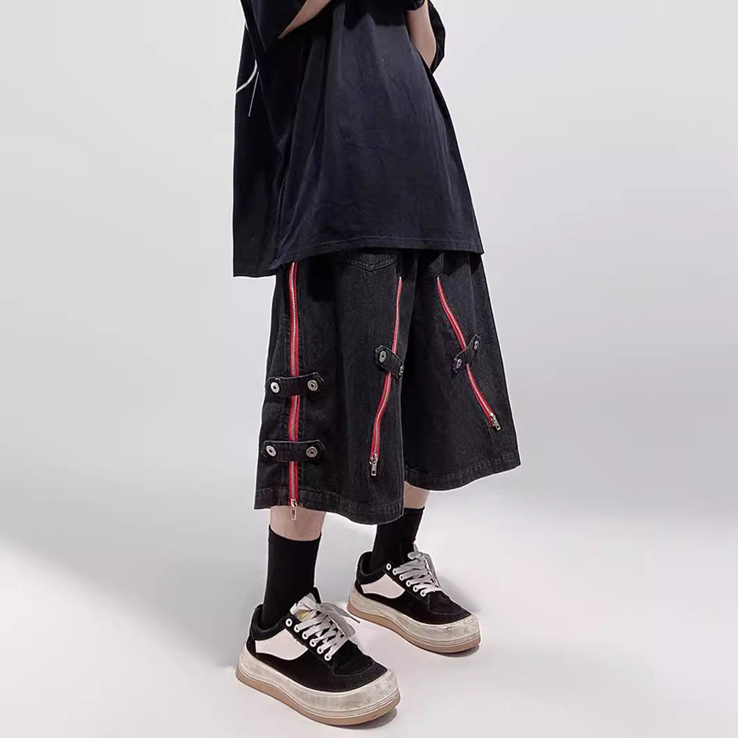 Loose Straight Cargo Denim Shorts