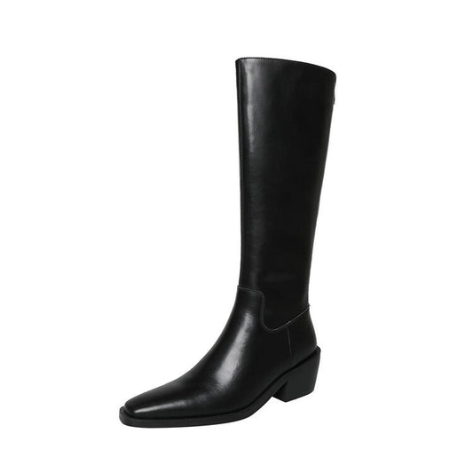 Square Toe Mid-heel Back Zipper