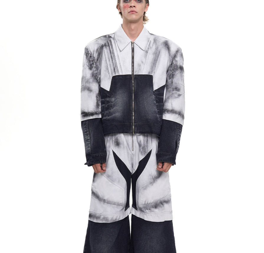 Leather Patchwork Denim Coat