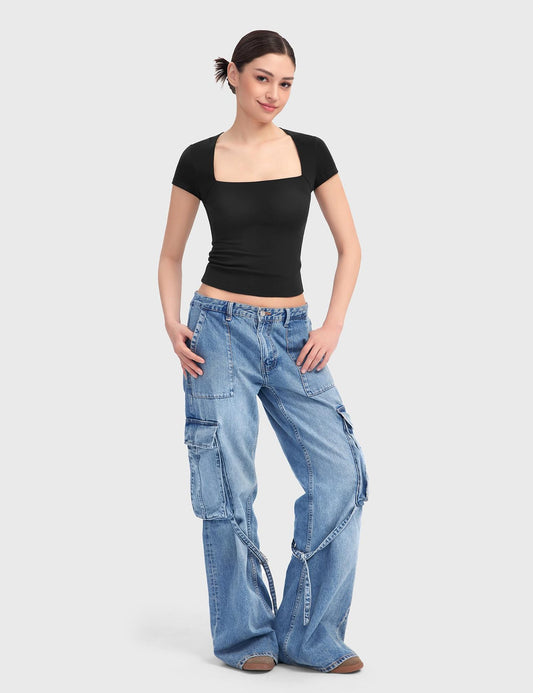 Square Neck Short Sleeve Top