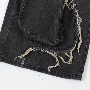 Ripped Wide-legged Denim Trousers