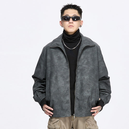 Retro Stand Collar PU Jacket