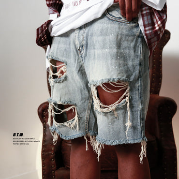 Ripped Hollow Out Denim Short