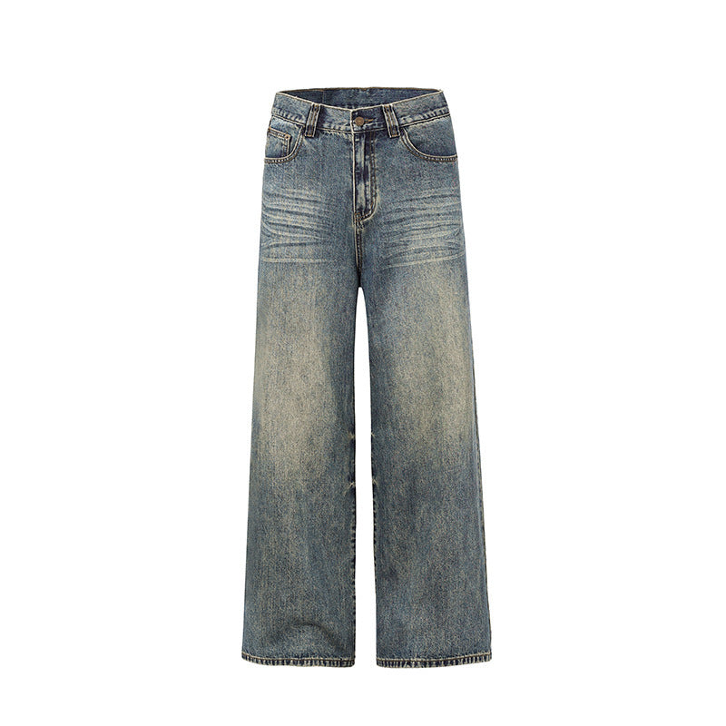 Faded Wide-Leg High-Waisted Jeans