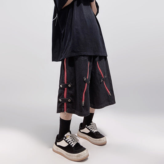Loose Straight Cargo Denim Shorts