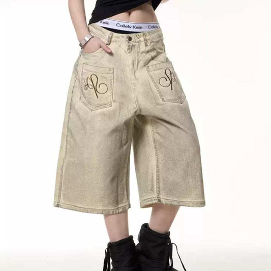 Apricot retro inside-out wide leg cropped jeans with high waist and zipper fly for casual style