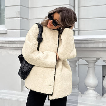 Beige Lambswool Baggy Coat