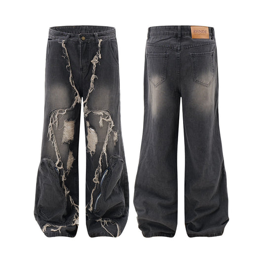 Ripped Wide-legged Denim Trousers