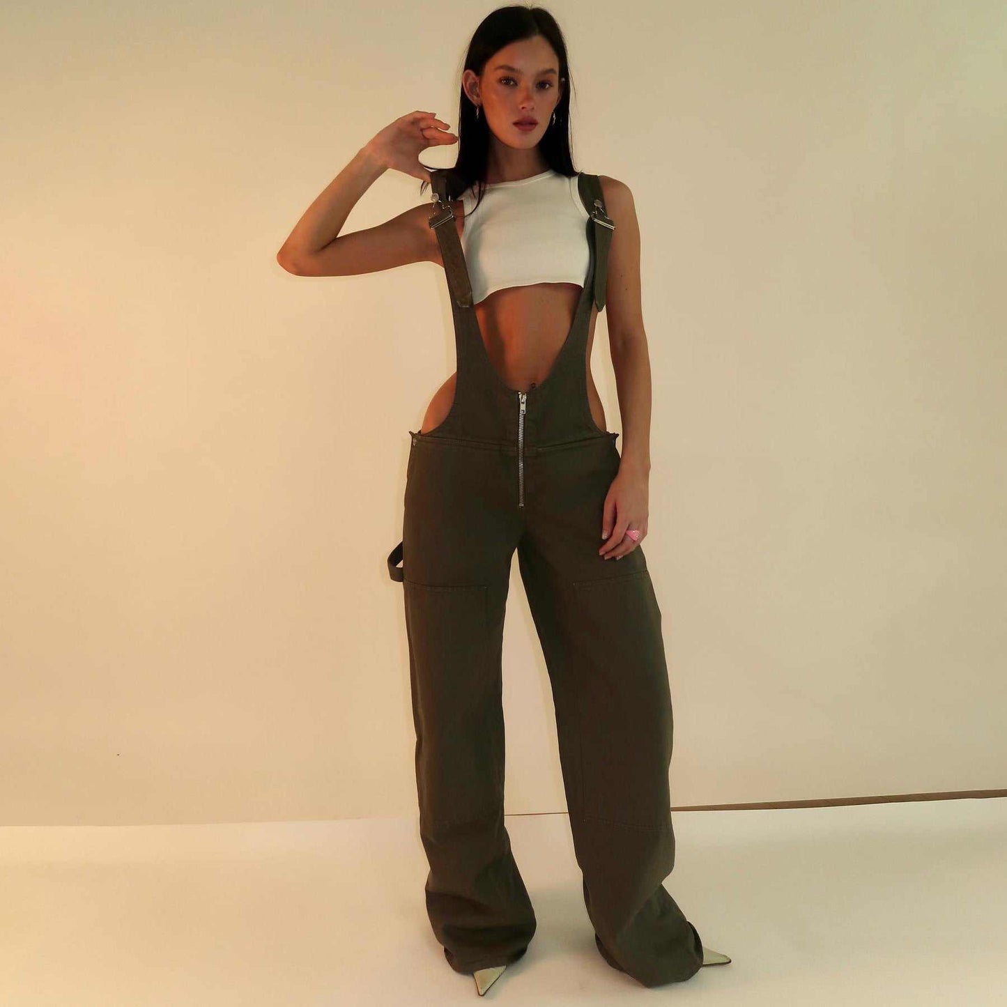Zipper Denim Overalls