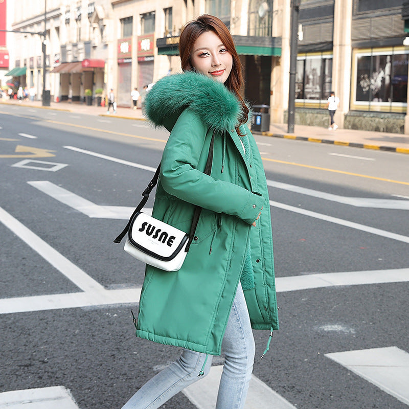 Autumn and winter long hooded coat