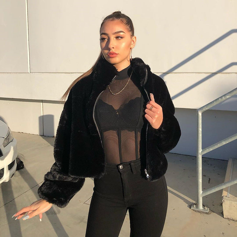 Wool turtleneck loose zipper jackets