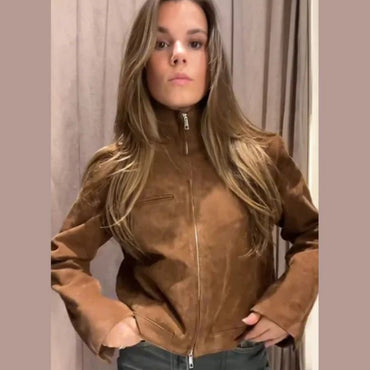 Stand Collar Zip Suede Jackets
