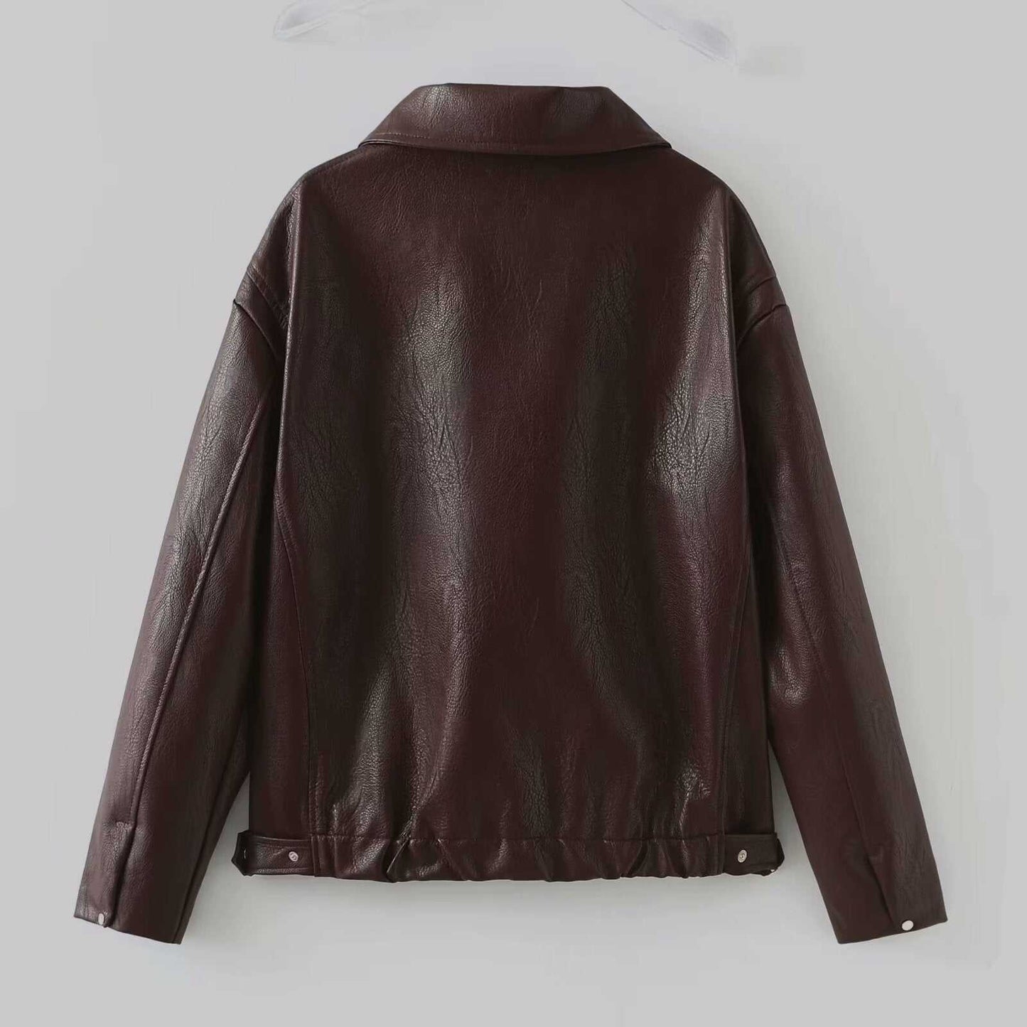 Solid Color Leather Coat