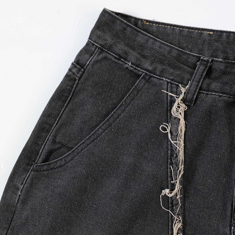 Ripped Wide-legged Denim Trousers