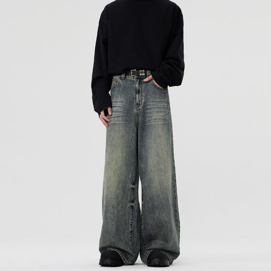 Faded Wide-Leg High-Waisted Jeans