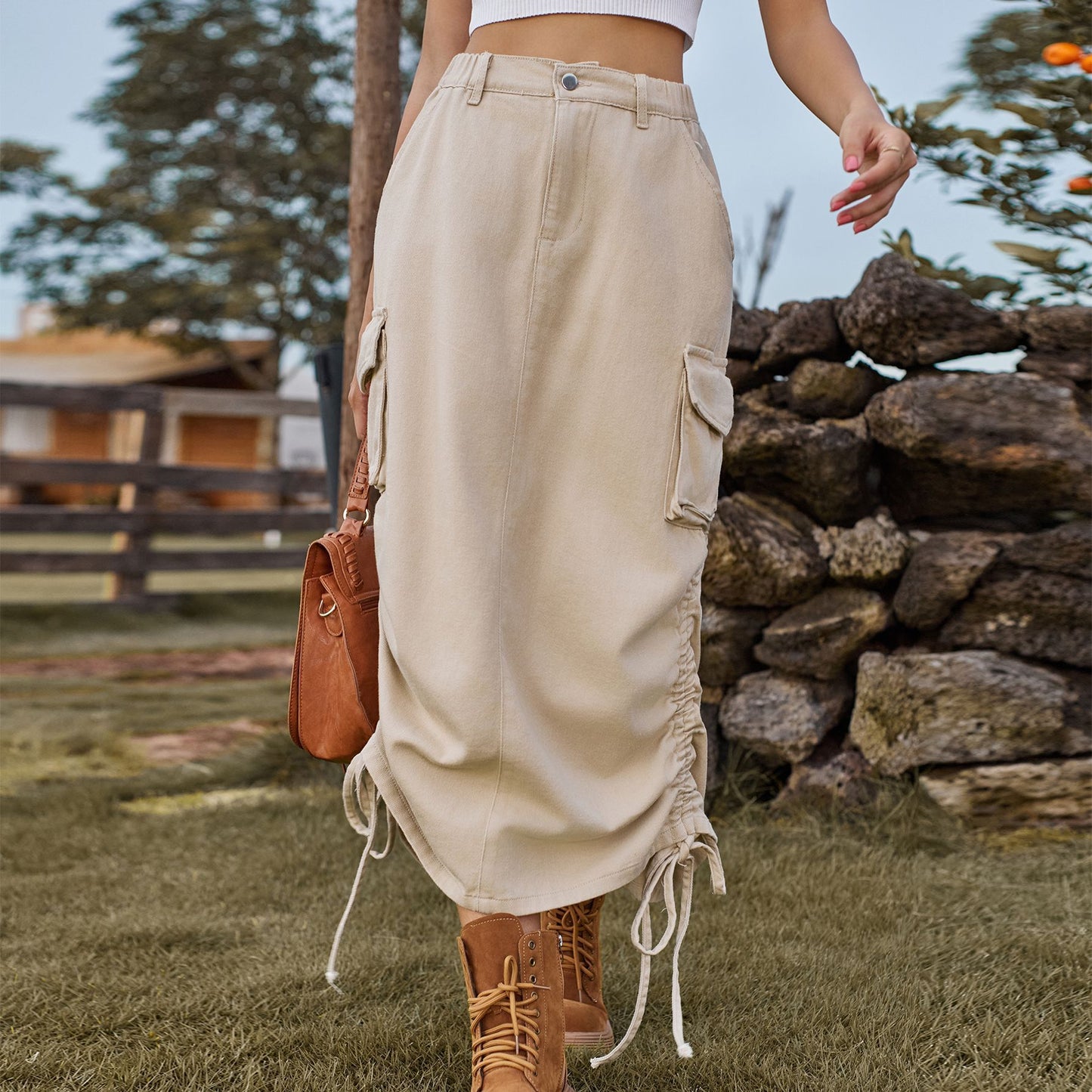 American-style Denim Midi Skirt