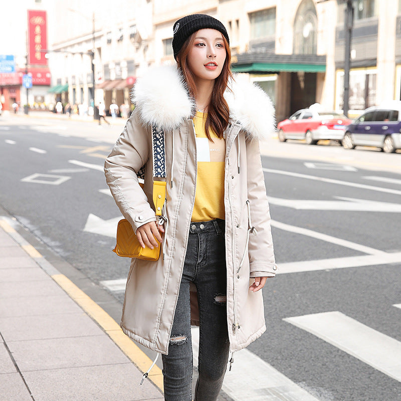 Autumn and winter long hooded coat