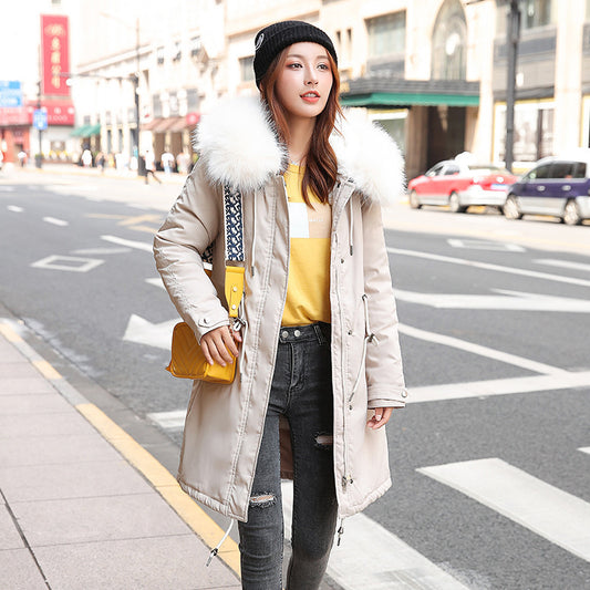 Autumn and winter long hooded coat