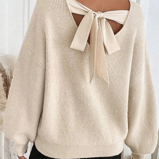 Backless Bow Drop-shoulder Sweater