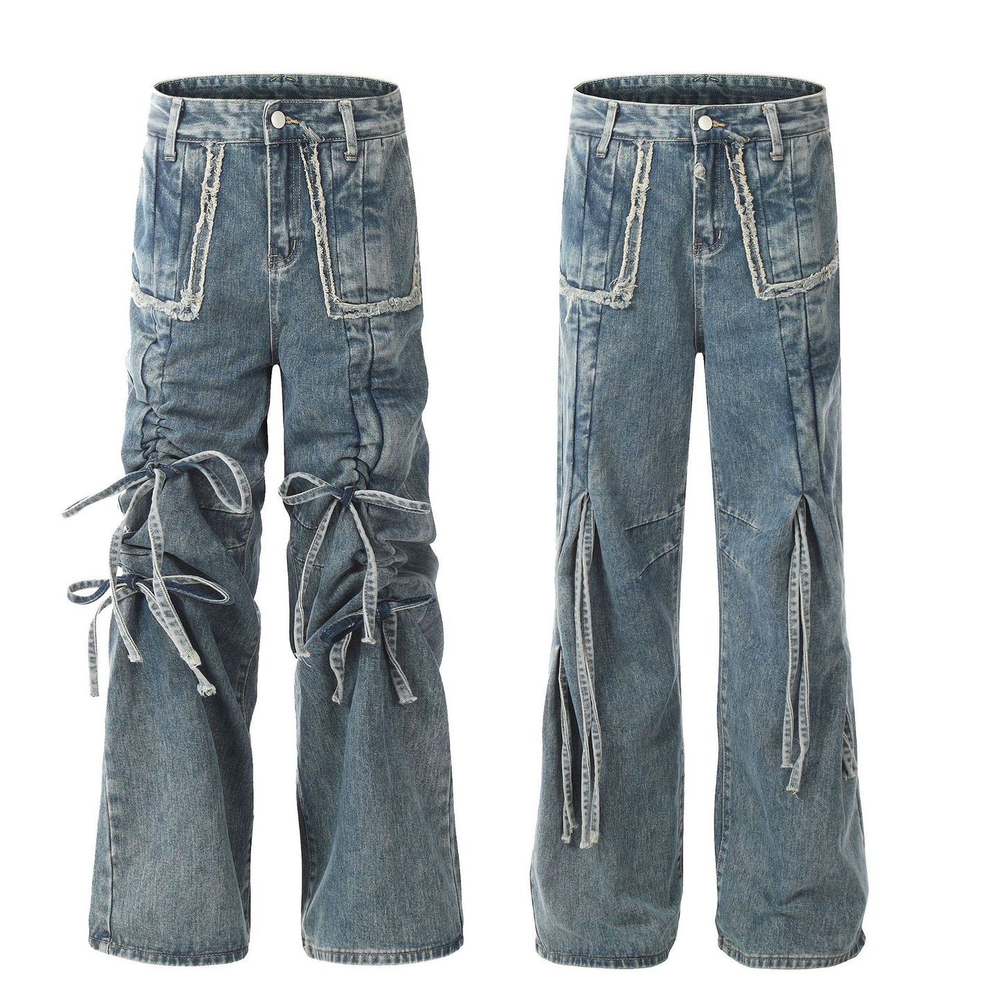 Drawstring Ruffle Design Denim