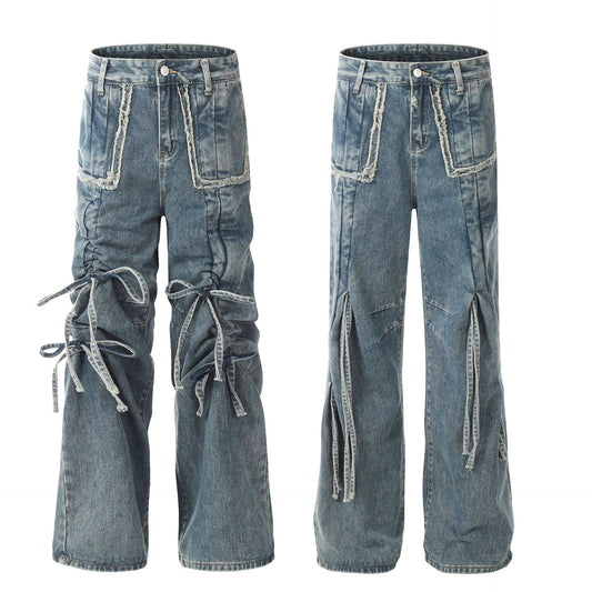 Drawstring Ruffle Design Denim