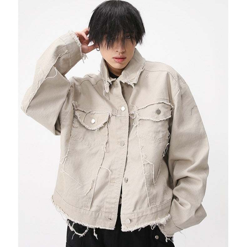 Retro Distressed Tassel Denim Jacket