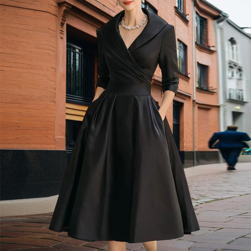 Solid Cross V-Neck Midi Dress