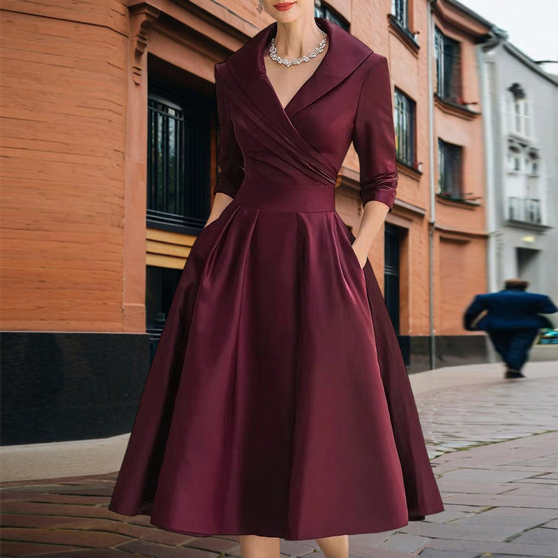 Solid Cross V-Neck Midi Dress