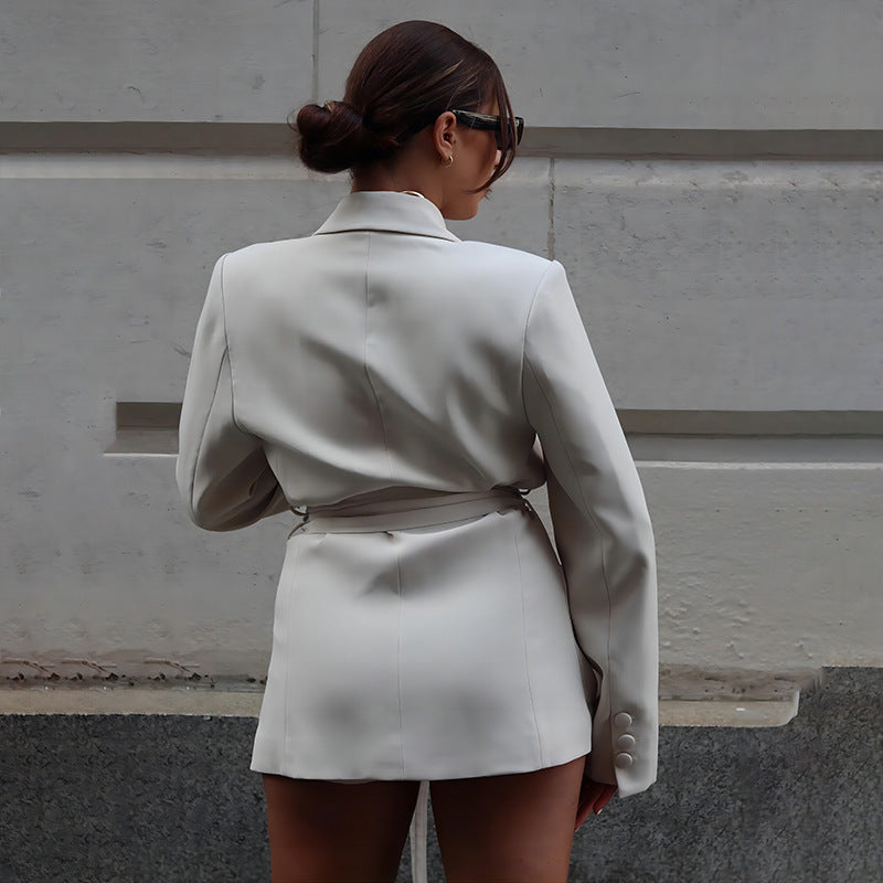 Slim Fit Belt Stitching Blazers