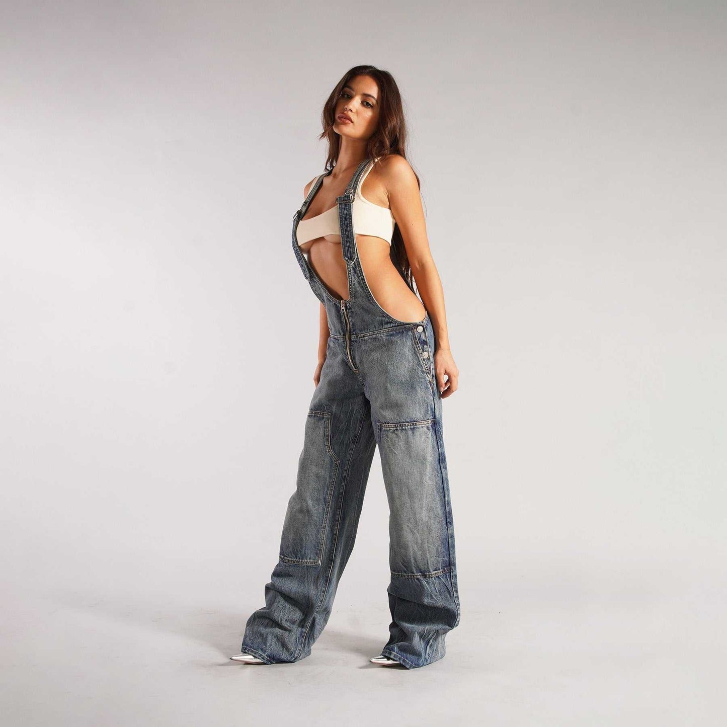 Zipper Denim Overalls