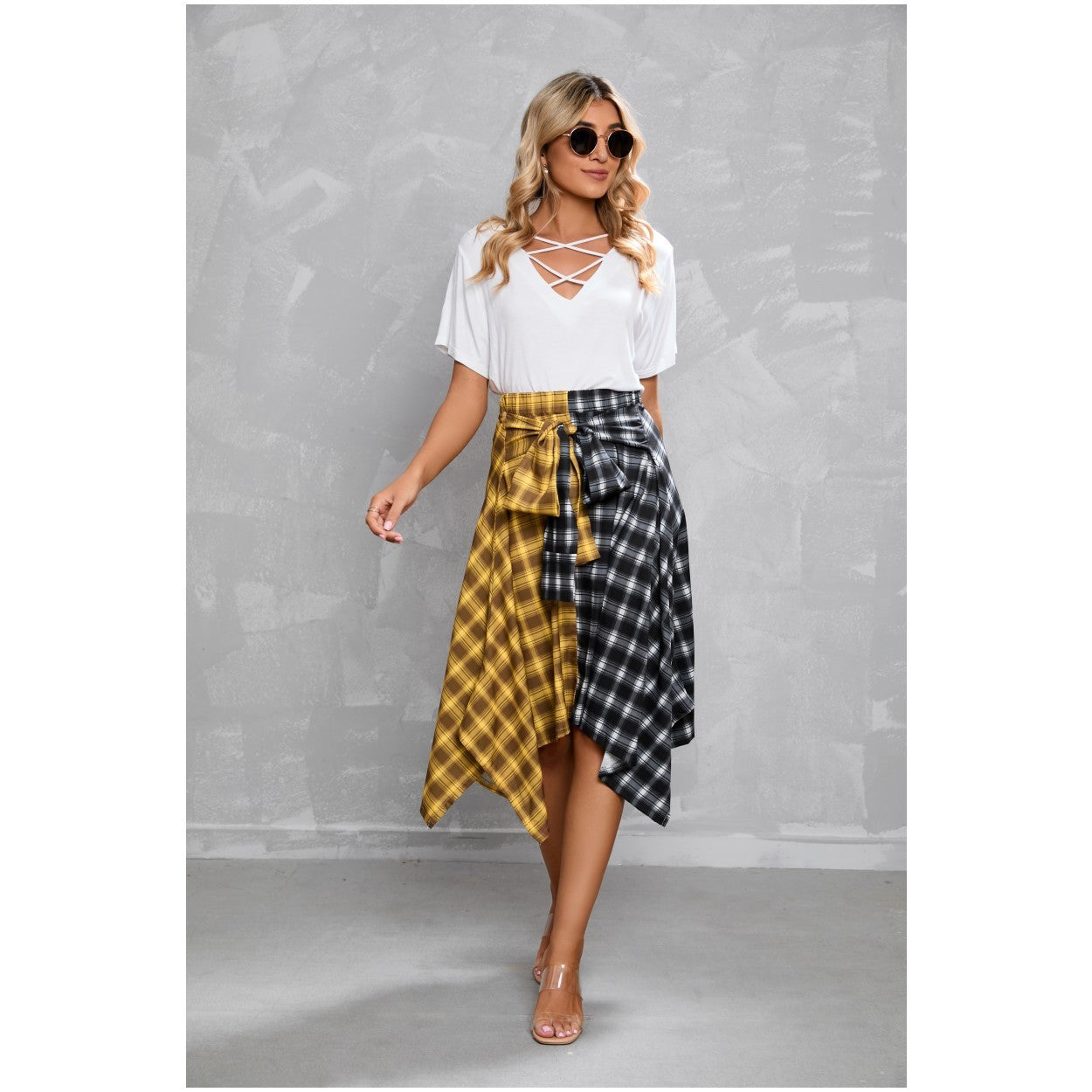 Irregular Lace-Up Midi Skirt