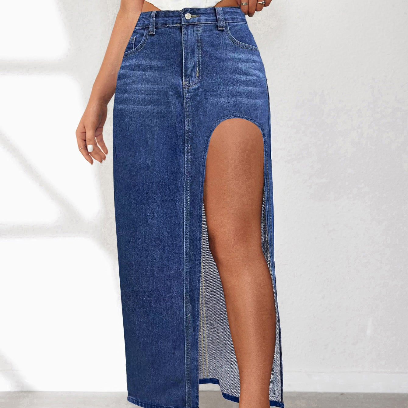 Washed Solid Color Midi Skirt